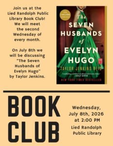 Join us at the Lied Randolph Public Library Book Club! We will meet the second Wednesday of every month. On June 10th we will be discussing “Here One Moment” b (1)