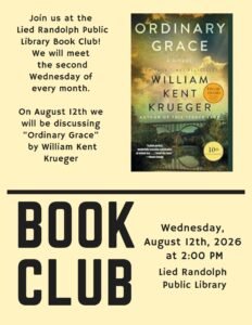 Join us at the Lied Randolph Public Library Book Club! We will meet the second Wednesday of every month. On June 10th we will be discussing “Here One Moment” b (2)