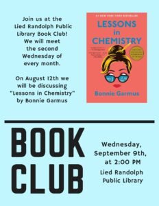 Join us at the Lied Randolph Public Library Book Club! We will meet the second Wednesday of every month. On June 10th we will be discussing “Here One Moment” b (3)