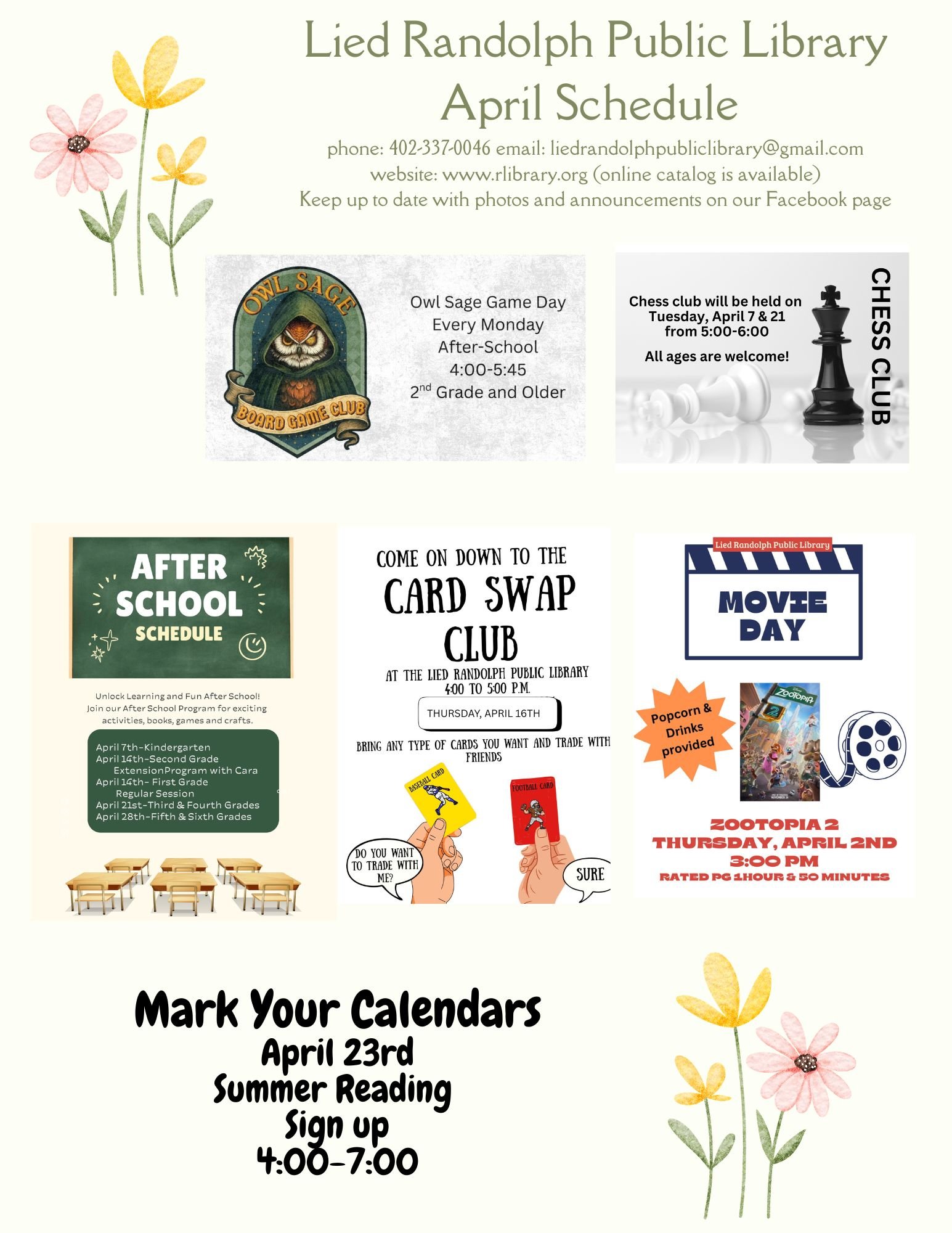 Lied Randolph Public Library April Schedule