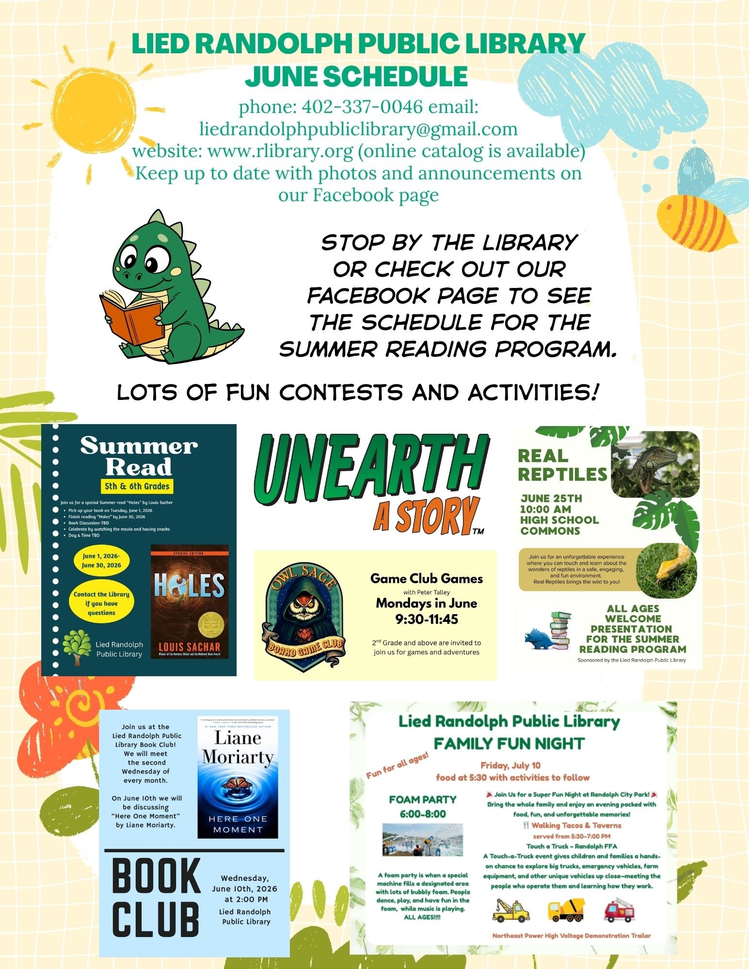 Lied Randolph Public Library JUNE Schedule phone 402-337-0046 email liedrandolphpubliclibrary@gmail.com website www.rlibrary.org (online catalog is available) (1)