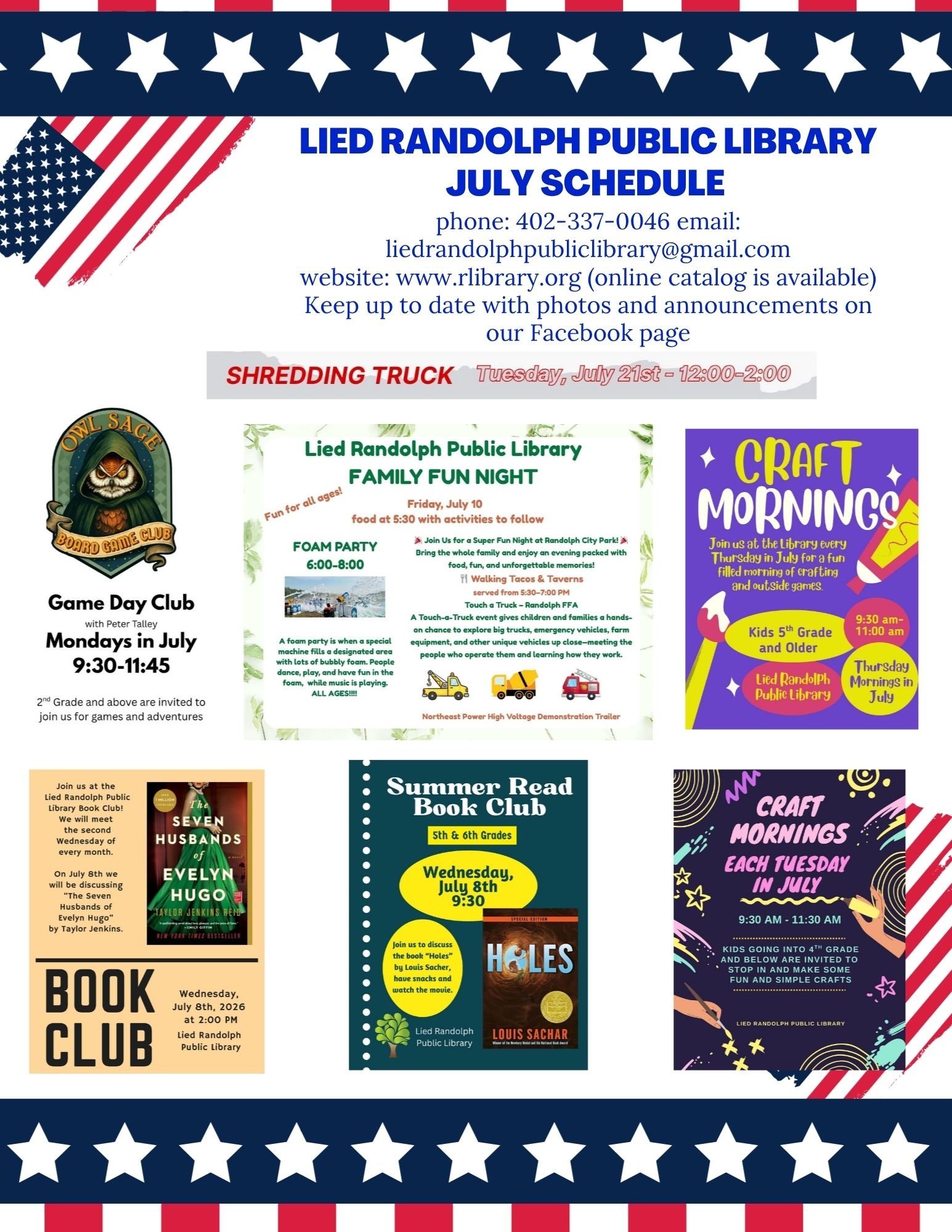 Lied Randolph Public Library JUNE Schedule phone 402-337-0046 email liedrandolphpubliclibrary@gmail.com website www.rlibrary.org (online catalog is available) (2)